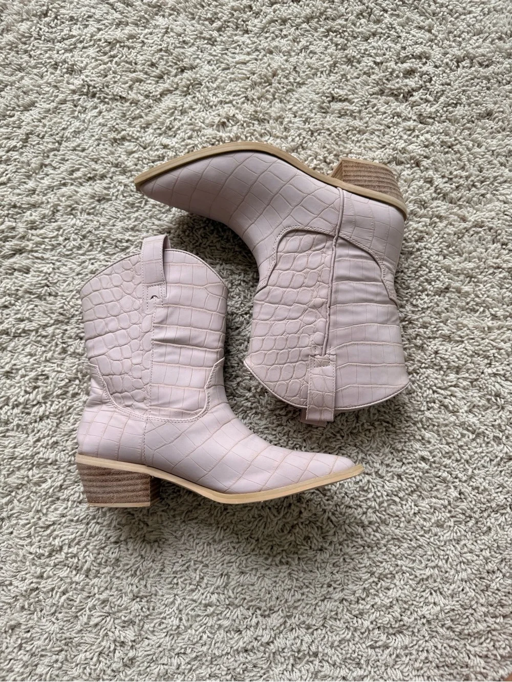 ShuShop Croc-Embossed Western Boot in Light Pink